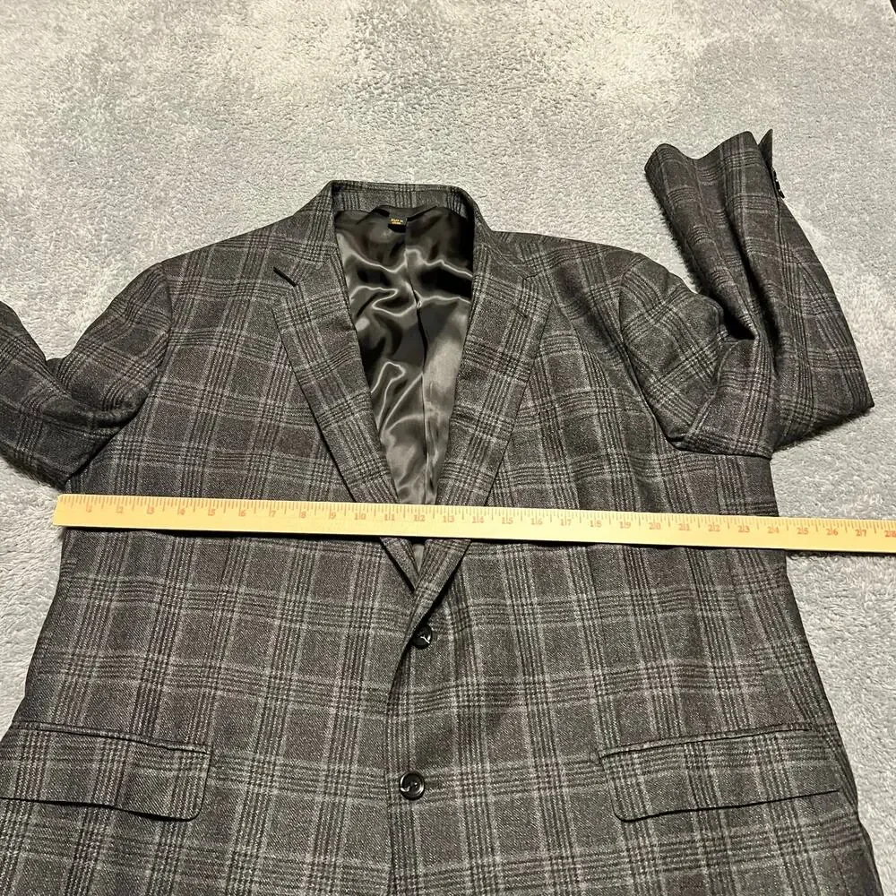 Baroni Blazer Mens 48R Super 150s Gray Plaid Wool Sport Coat Jacket